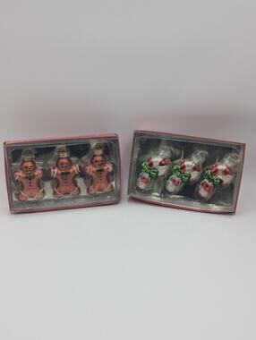 6 Holiday Style Brand Glass Ornaments - 3x Gingerbread Man & 3x Candy Cane